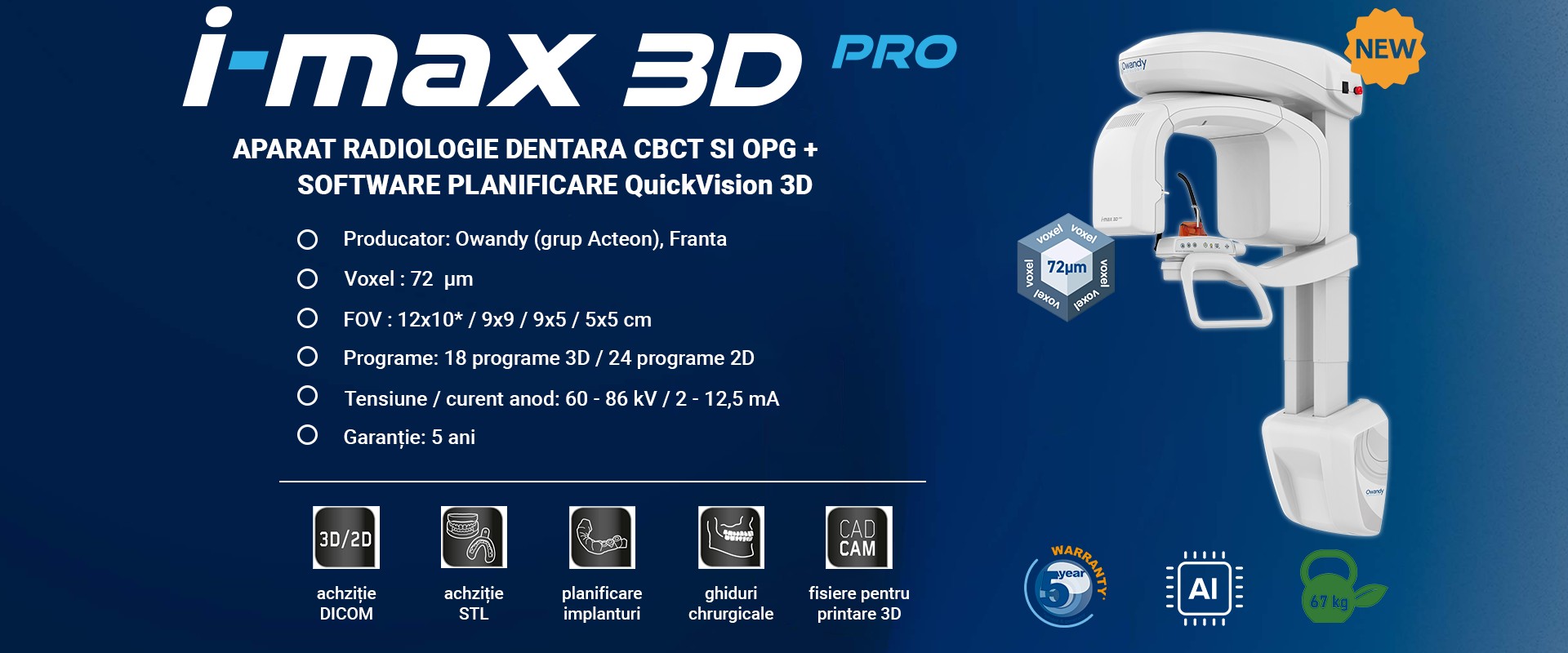 Tomograf dentar CBCT Owandy IMAX 3D XPRO – Sistem panoramic 2D/3D multifuncțional